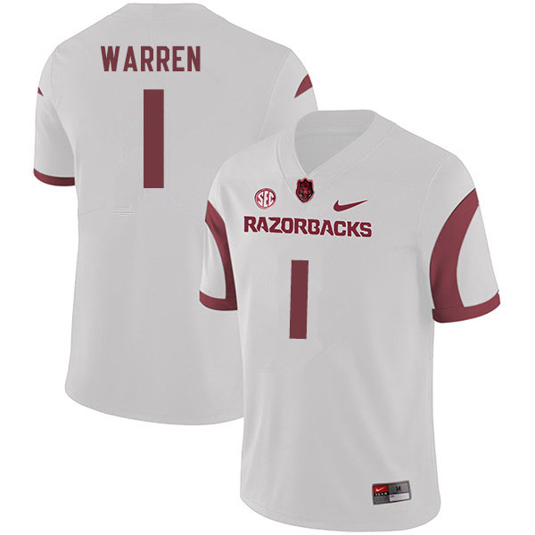 Men #1 De'Vion Warren Arkansas Razorbacks College Football Jerseys Sale-White - Click Image to Close
